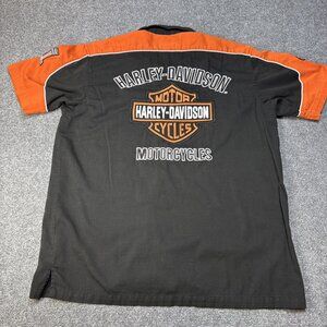 VTG Harley Davidson Mechanic Shirt Men's L Logo Embroidery Patches SS Orange Blk